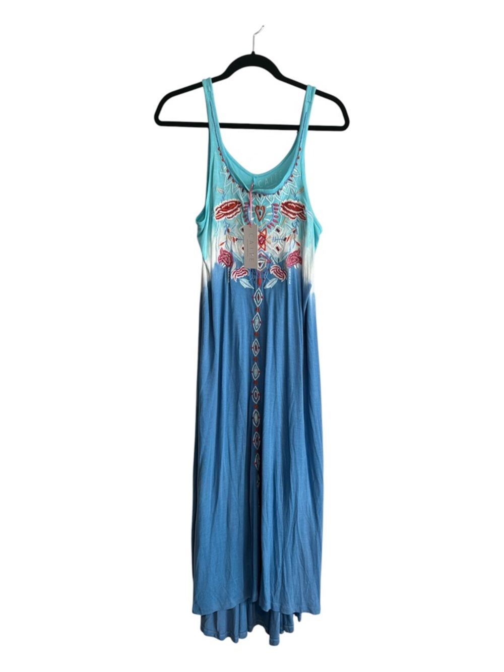 Anthropologie Caite Light Blue Floral Embroidered High Low Dress Size Large New